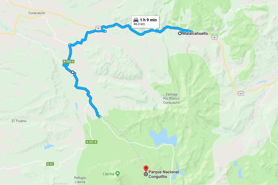 Parque Nacional Conguillío Mapa Cómo llegar